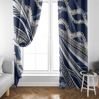 Polynesian Puakeniken Pikake Twisted Lei Window Curtain Navy Blue - Polynesian Pride