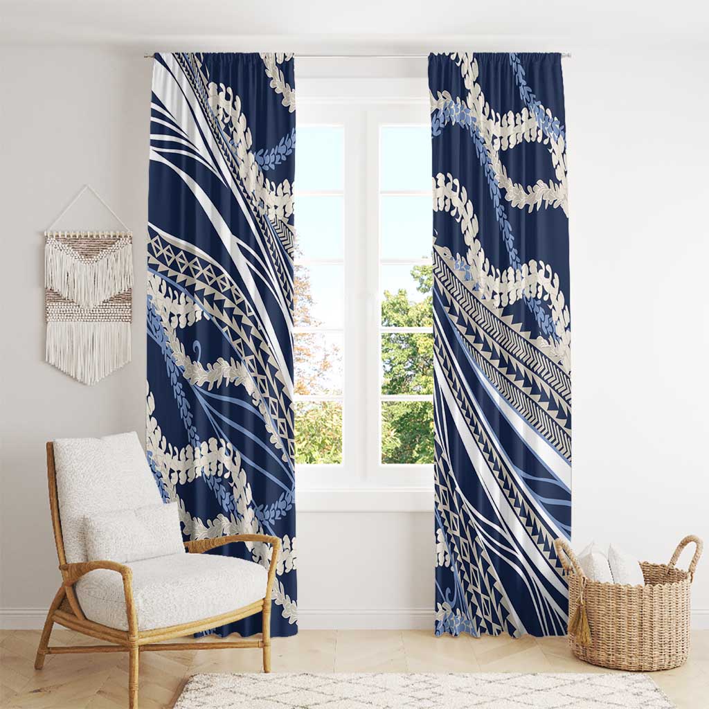 Polynesian Puakeniken Pikake Twisted Lei Window Curtain Navy Blue - Polynesian Pride