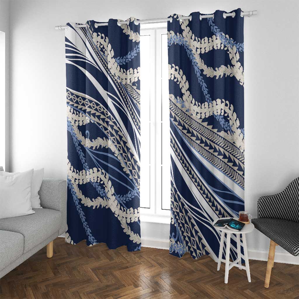 Polynesian Puakeniken Pikake Twisted Lei Window Curtain Navy Blue - Polynesian Pride
