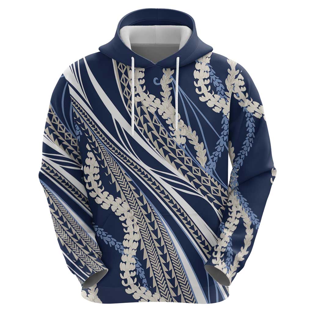 Polynesian Puakeniken Pikake Twisted Lei Zip Hoodie Navy Blue - Polynesian Pride