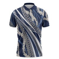 Polynesian Puakeniken Pikake Twisted Lei Zipper Polo Shirt Navy Blue - Polynesian Pride
