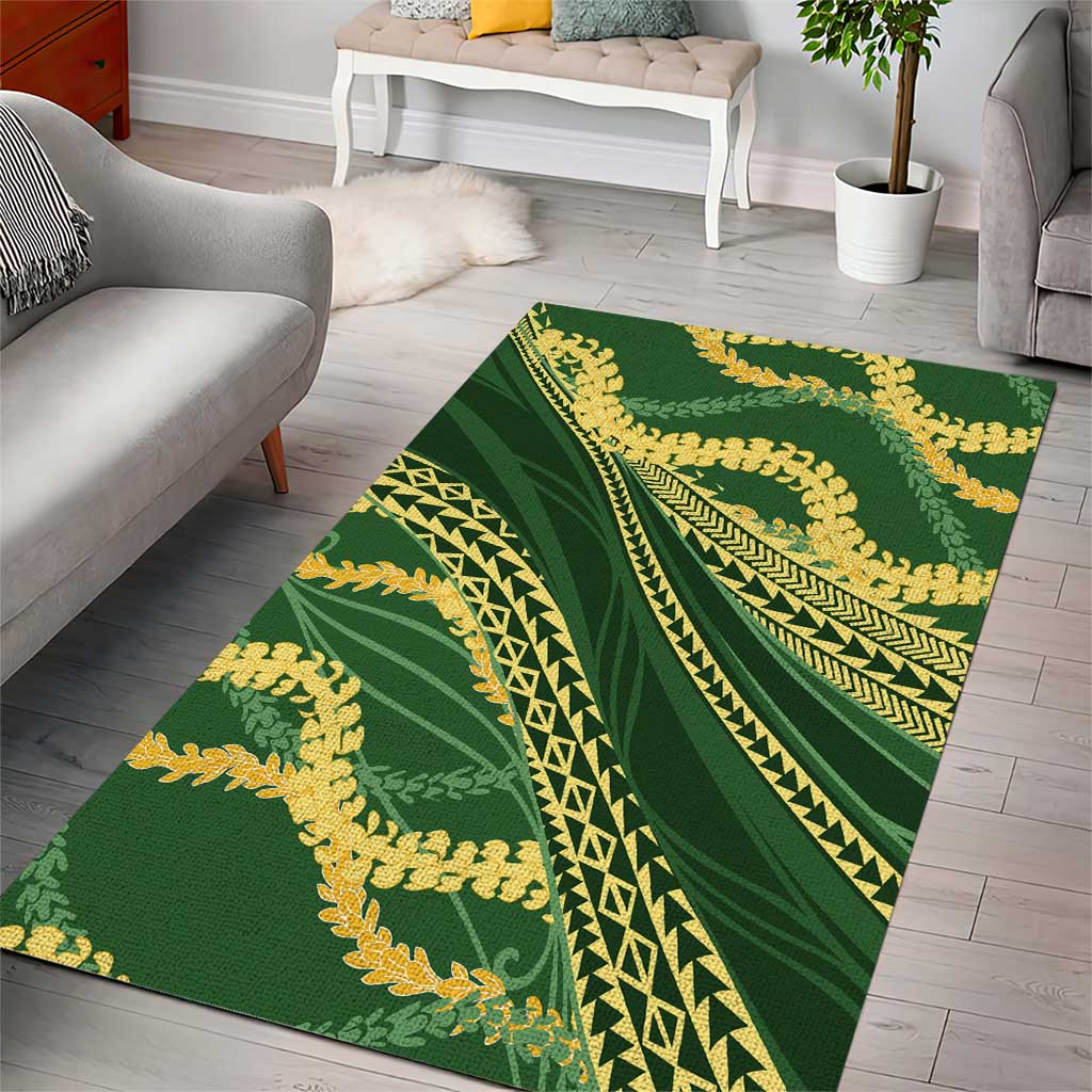 Polynesian Puakeniken Pikake Twisted Lei Area Rug Emerald - Polynesian Pride
