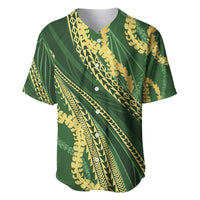 Polynesian Puakeniken Pikake Twisted Lei Baseball Jersey Emerald - Polynesian Pride