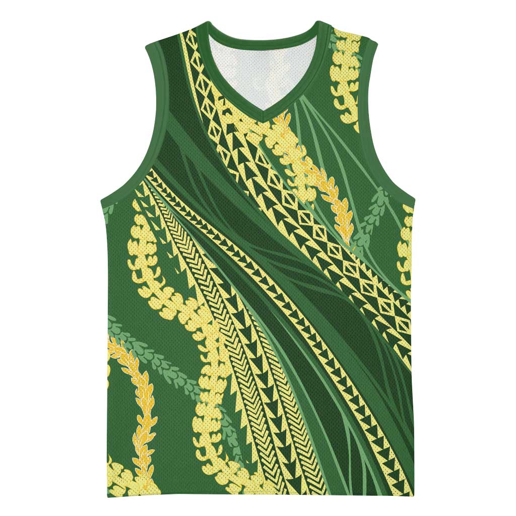 Polynesian Puakeniken Pikake Twisted Lei Basketball Jersey Emerald - Polynesian Pride
