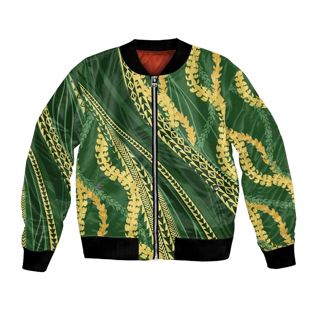 Polynesian Puakeniken Pikake Twisted Lei Bomber Jacket Emerald - Polynesian Pride