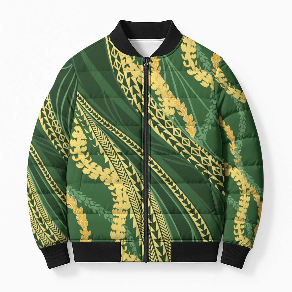 Polynesian Puakeniken Pikake Twisted Lei Bomber Puffer Jacket Emerald - Polynesian Pride