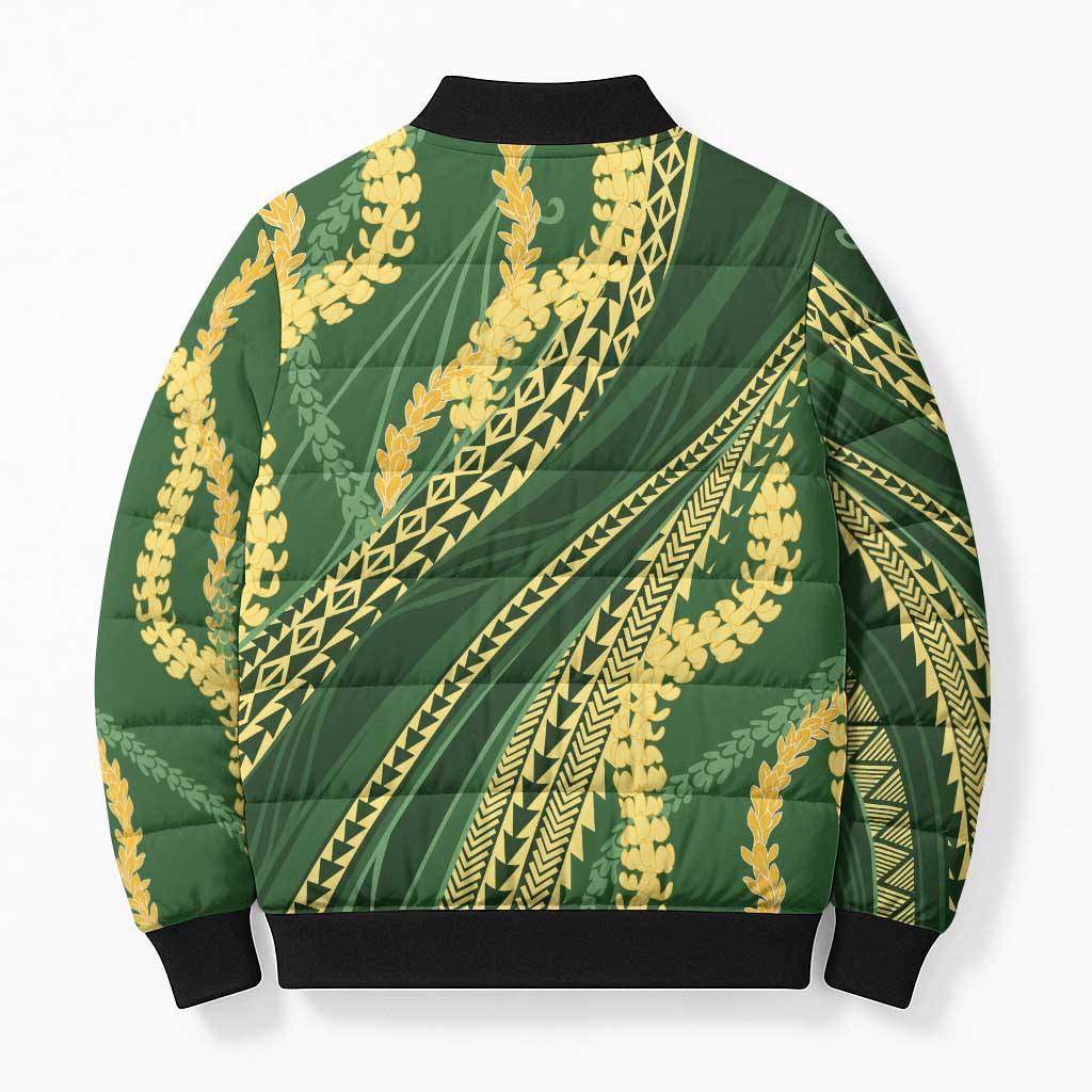 Polynesian Puakeniken Pikake Twisted Lei Bomber Puffer Jacket Emerald - Polynesian Pride