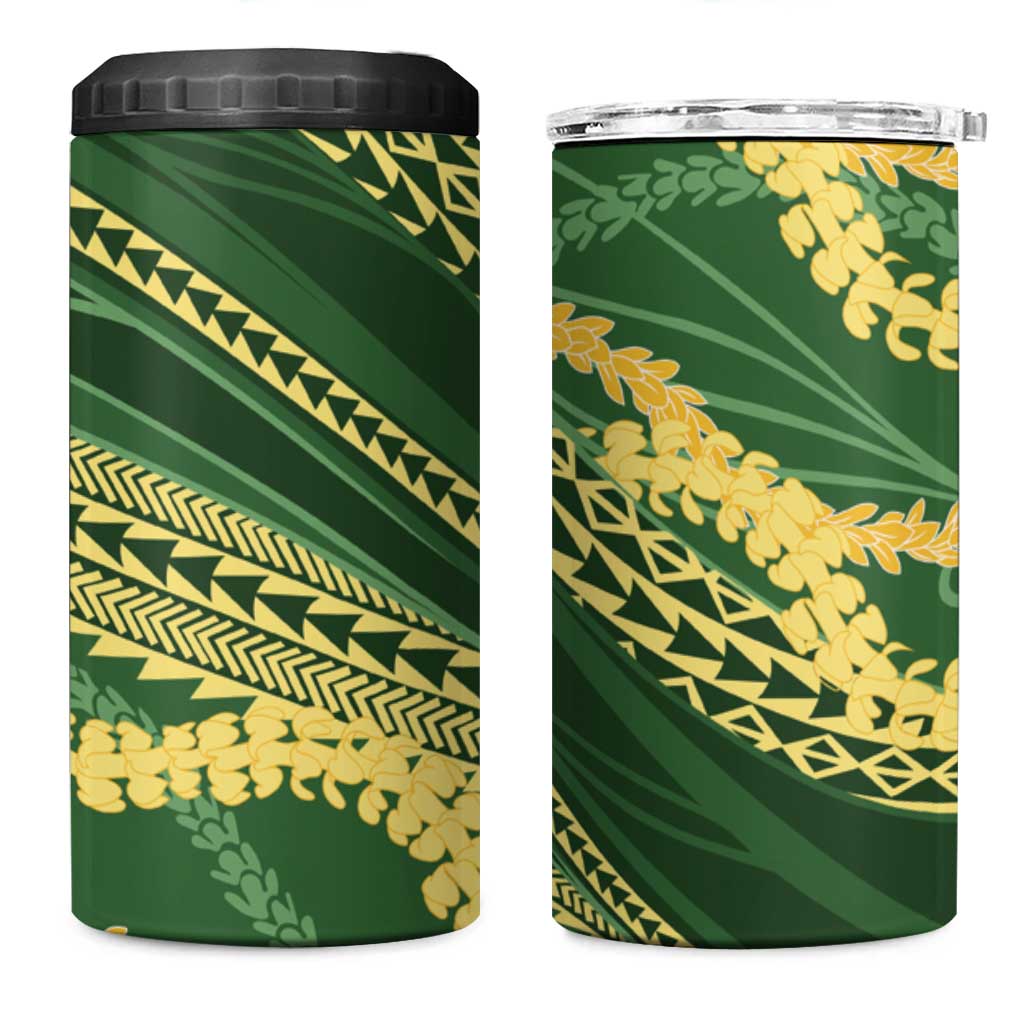 Polynesian Puakeniken Pikake Twisted Lei 4 in 1 Can Cooler Tumbler Emerald - Polynesian Pride