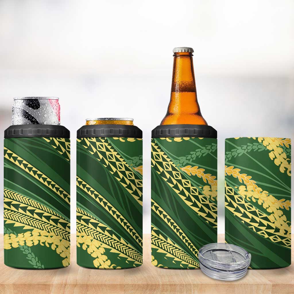 Polynesian Puakeniken Pikake Twisted Lei 4 in 1 Can Cooler Tumbler Emerald - Polynesian Pride