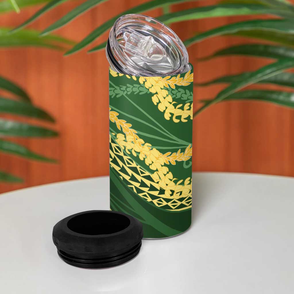 Polynesian Puakeniken Pikake Twisted Lei 4 in 1 Can Cooler Tumbler Emerald - Polynesian Pride