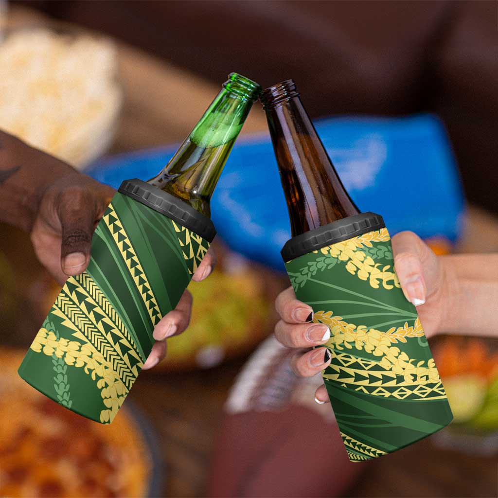 Polynesian Puakeniken Pikake Twisted Lei 4 in 1 Can Cooler Tumbler Emerald - Polynesian Pride