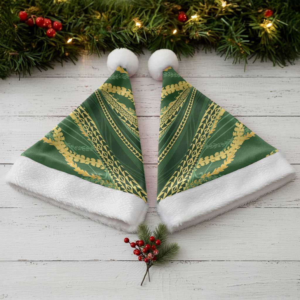 Polynesian Puakeniken Pikake Twisted Lei Christmas Santa Hat Emerald - Polynesian Pride