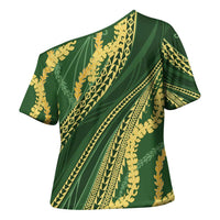 Polynesian Puakeniken Pikake Twisted Lei Cross Shoulder Shirt Emerald - Polynesian Pride