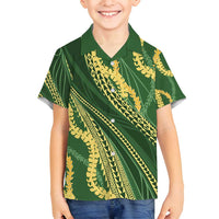 Polynesian Puakeniken Pikake Twisted Lei Family Matching Off Shoulder Maxi Dress and Hawaiian Shirt Emerald - Polynesian Pride