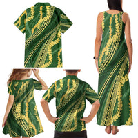 Polynesian Puakeniken Pikake Twisted Lei Family Matching Tank Maxi Dress and Hawaiian Shirt Emerald - Polynesian Pride