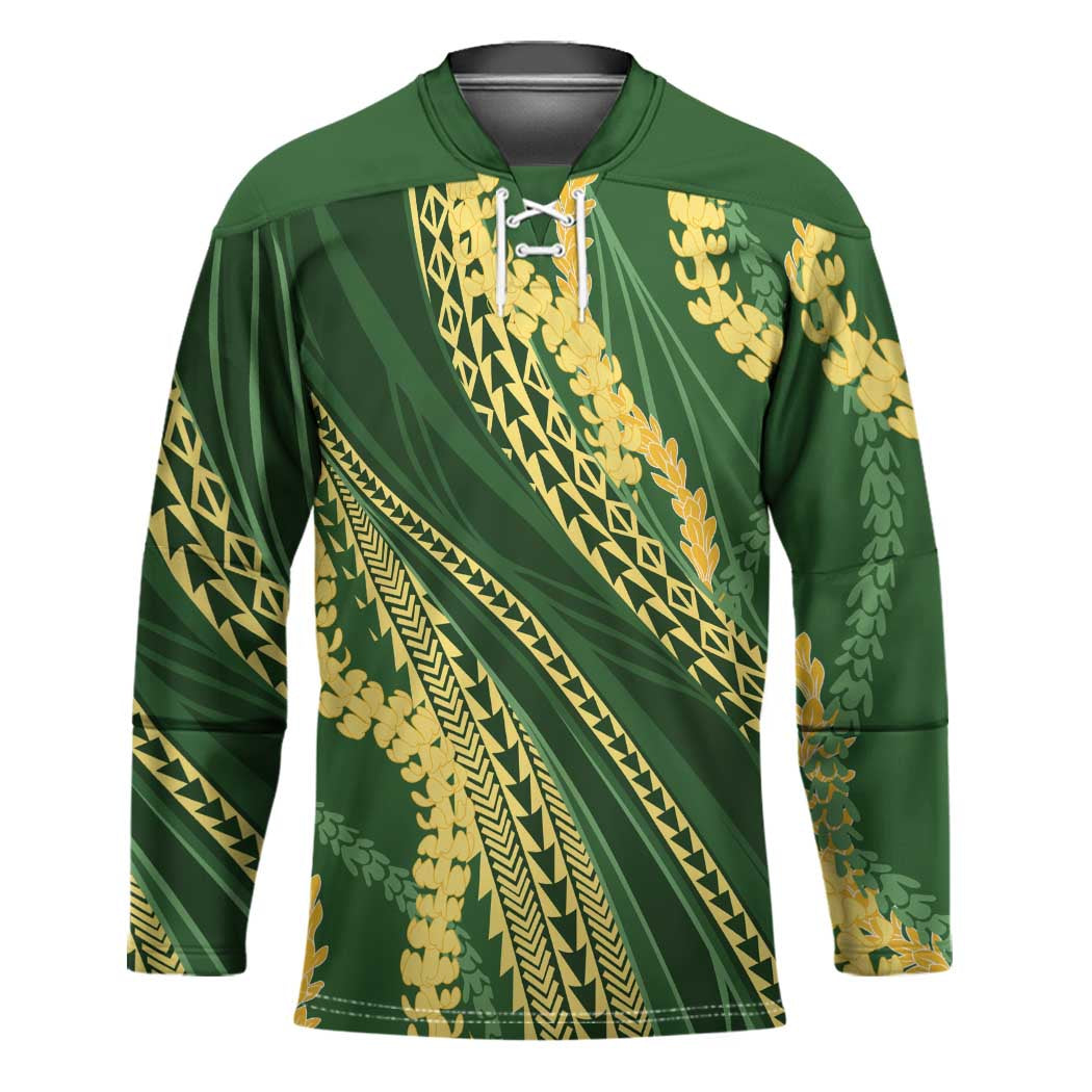 Polynesian Puakeniken Pikake Twisted Lei Hockey Jersey Emerald LT7 Unisex Emerald - Polynesian Pride