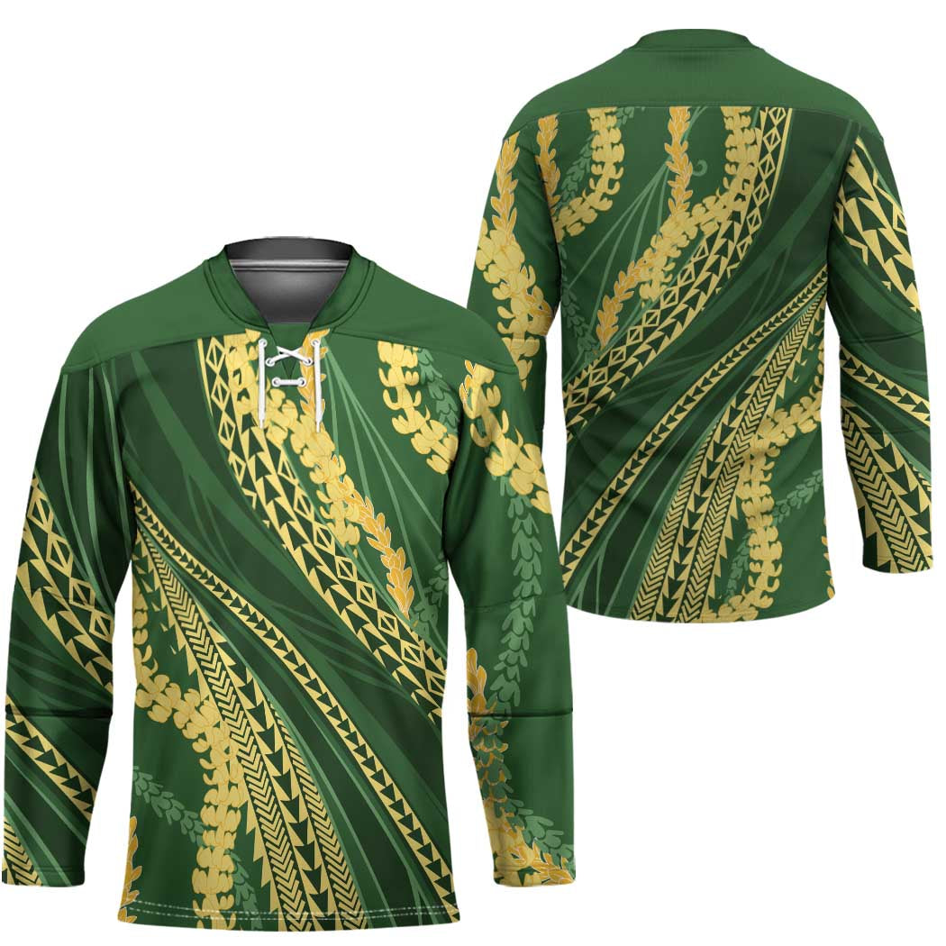 Polynesian Puakeniken Pikake Twisted Lei Hockey Jersey Emerald LT7 - Polynesian Pride