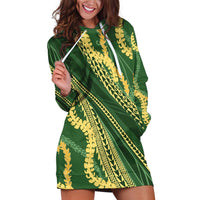 Polynesian Puakeniken Pikake Twisted Lei Hoodie Dress Emerald - Polynesian Pride