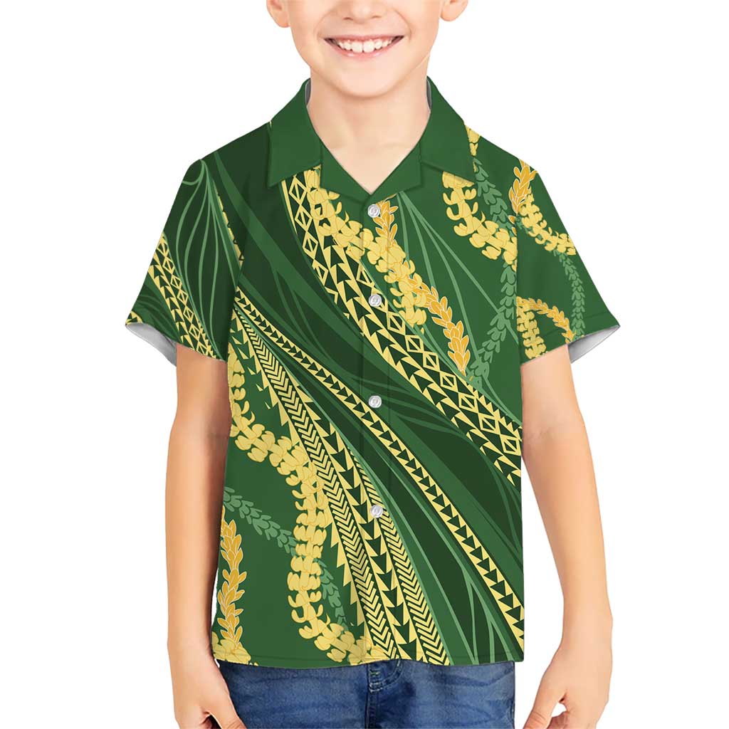 Polynesian Puakeniken Pikake Twisted Lei Kid Hawaiian Shirt Emerald - Polynesian Pride
