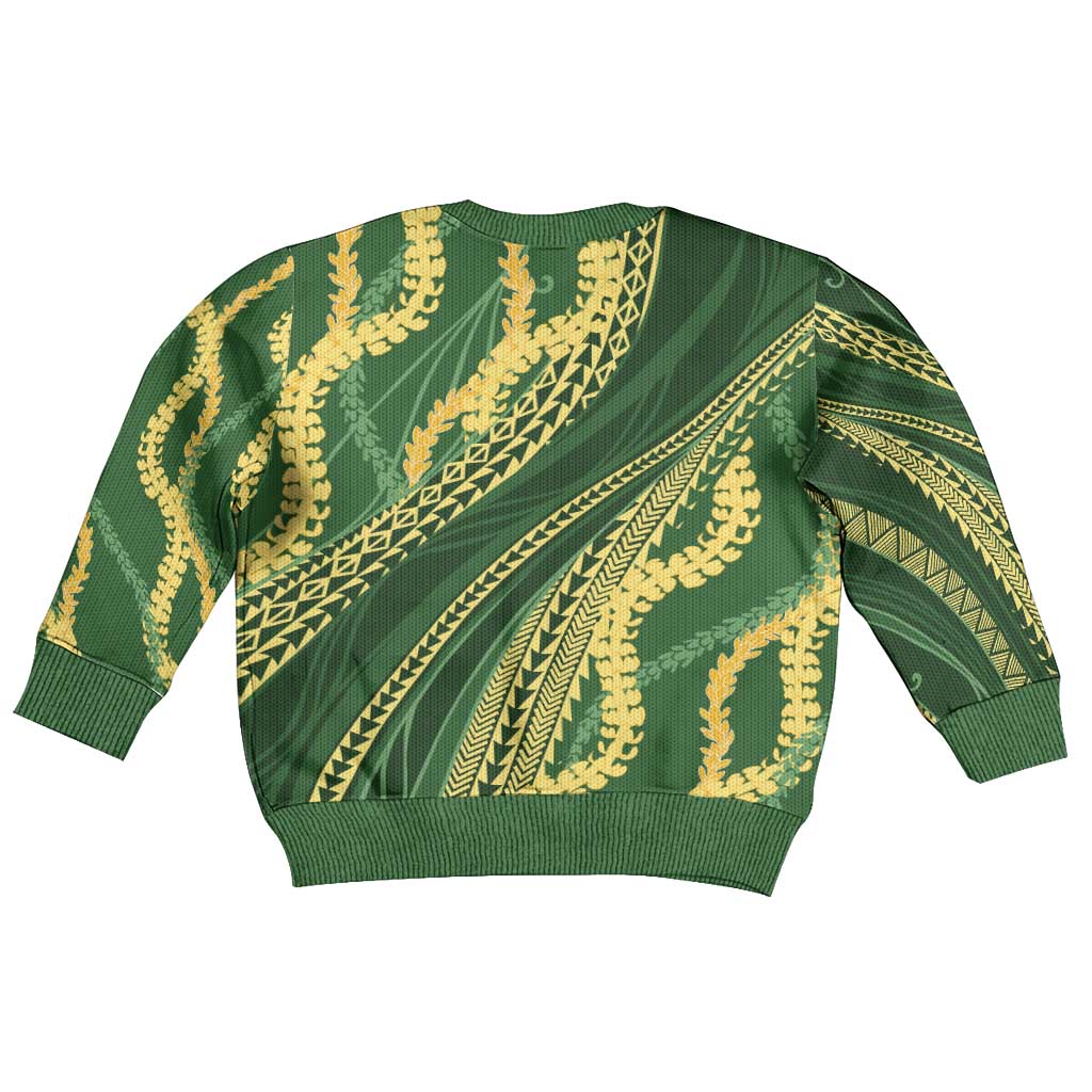 Polynesian Puakeniken Pikake Twisted Lei Kid Ugly Christmas Sweater Emerald - Polynesian Pride