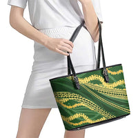 Polynesian Puakeniken Pikake Twisted Lei Leather Tote Bag Emerald - Polynesian Pride