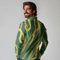 Polynesian Puakeniken Pikake Twisted Lei Long Sleeve Polo Shirt Emerald - Polynesian Pride