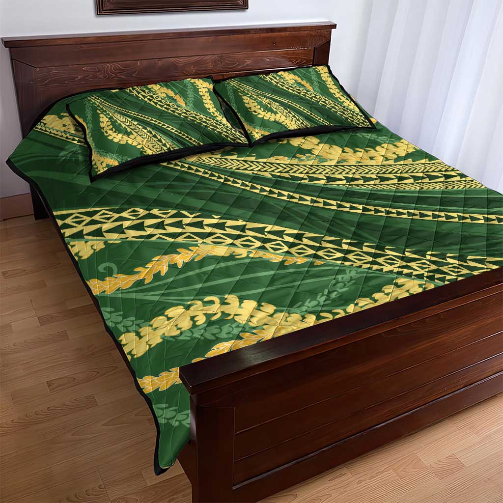 Polynesian Puakeniken Pikake Twisted Lei Quilt Bed Set Emerald - Polynesian Pride