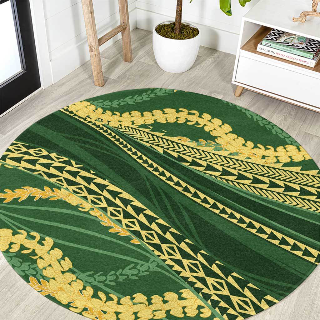 Polynesian Puakeniken Pikake Twisted Lei Round Carpet Emerald - Polynesian Pride