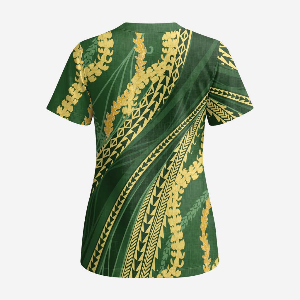 Polynesian Puakeniken Pikake Twisted Lei Scrub Top Emerald - Polynesian Pride