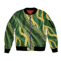 Polynesian Puakeniken Pikake Twisted Lei Sleeve Zip Bomber Jacket Emerald - Polynesian Pride