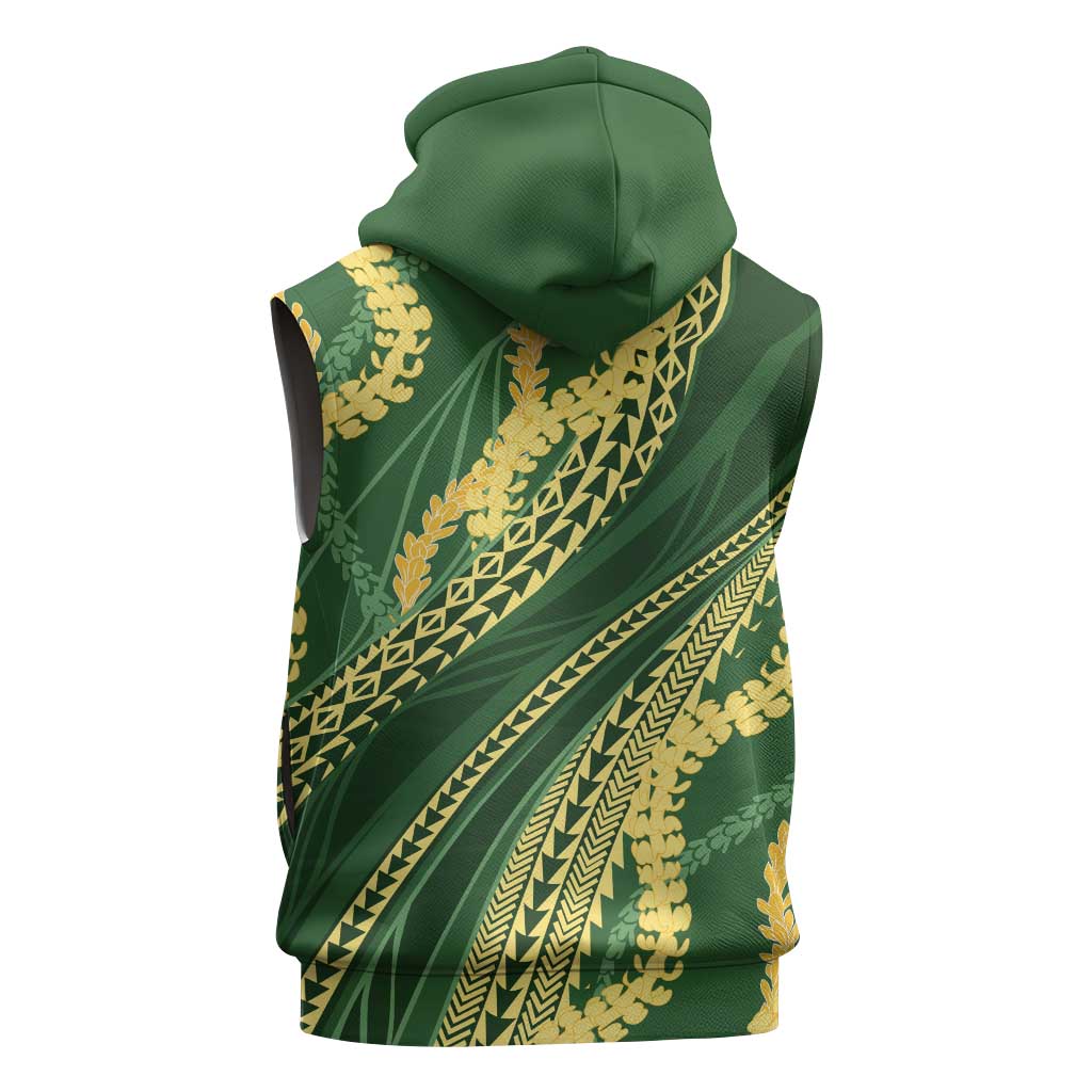 Polynesian Puakeniken Pikake Twisted Lei Sleeveless Hoodie Emerald - Polynesian Pride