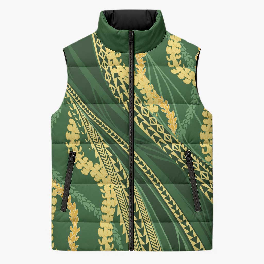 Polynesian Puakeniken Pikake Twisted Lei Sleeveless Puffer Jacket Emerald - Polynesian Pride