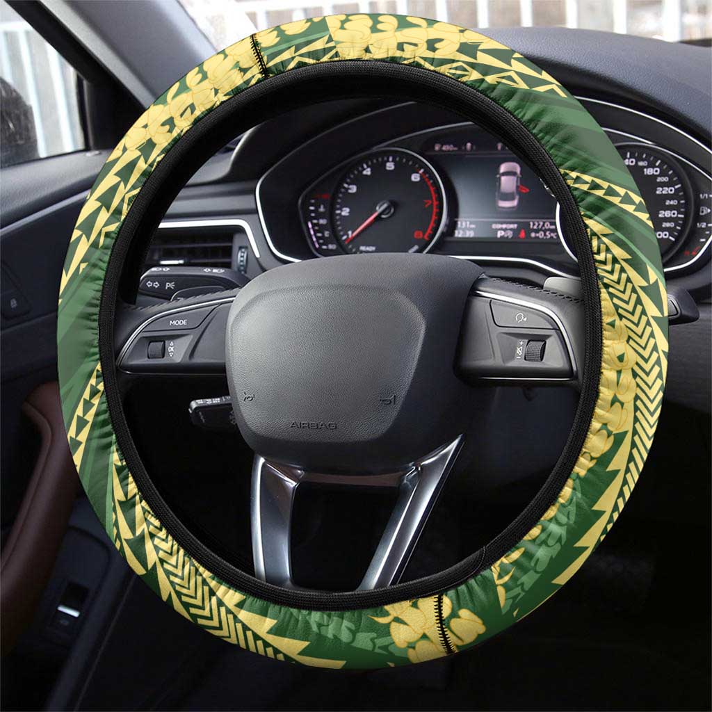 Polynesian Puakeniken Pikake Twisted Lei Steering Wheel Cover Emerald - Polynesian Pride