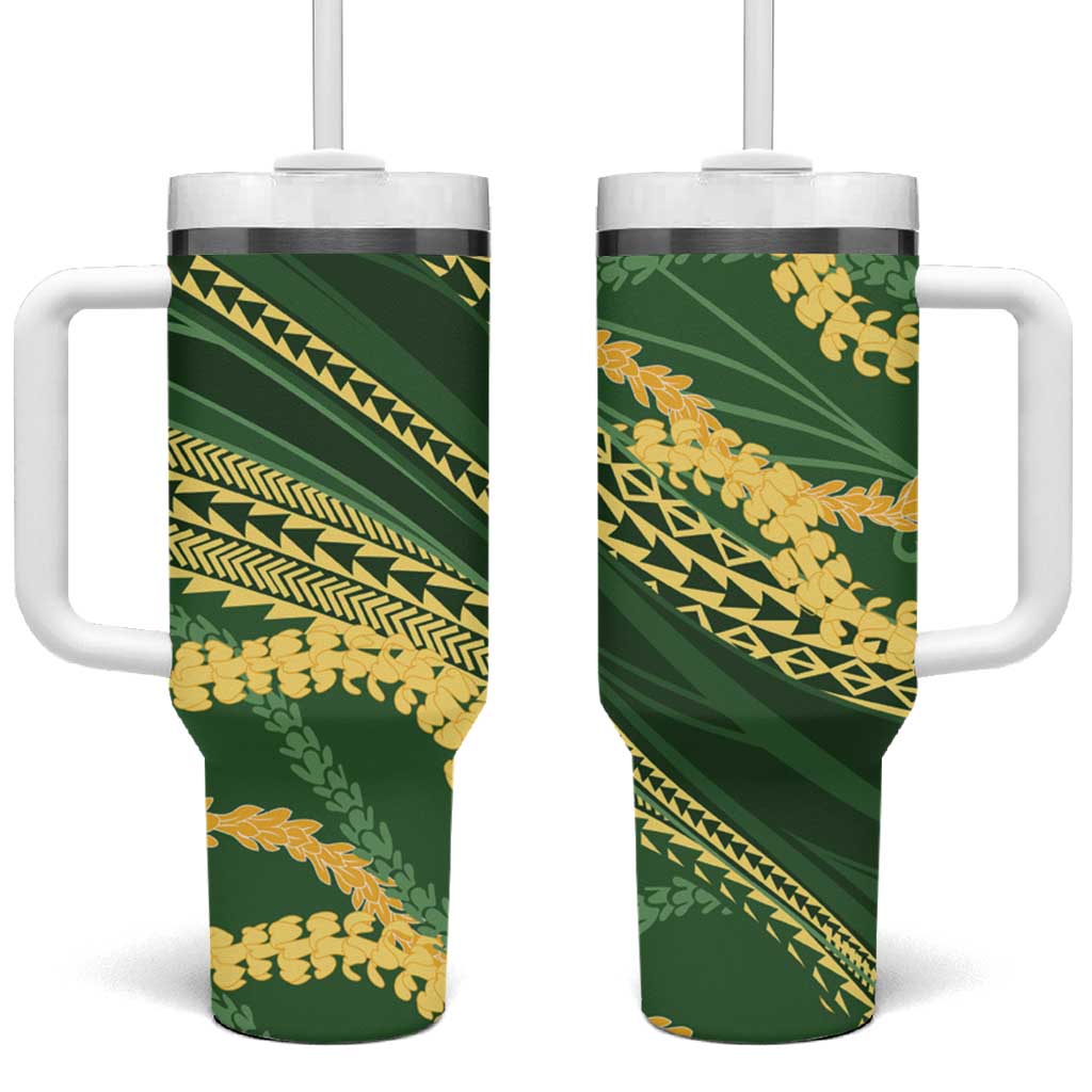 Polynesian Puakeniken Pikake Twisted Lei Tumbler With Handle Emerald - Polynesian Pride