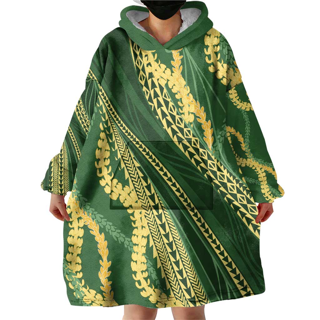 Polynesian Puakeniken Pikake Twisted Lei Wearable Blanket Hoodie Emerald - Polynesian Pride