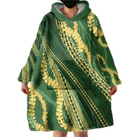 Polynesian Puakeniken Pikake Twisted Lei Wearable Blanket Hoodie Emerald - Polynesian Pride