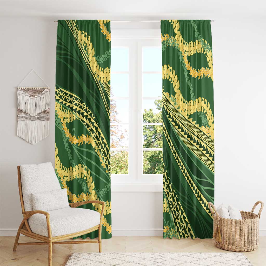 Polynesian Puakeniken Pikake Twisted Lei Window Curtain Emerald - Polynesian Pride