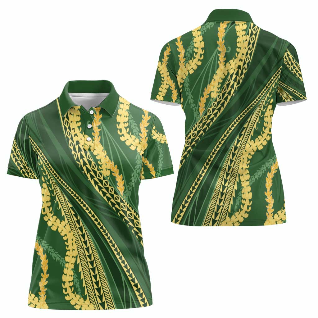 Polynesian Puakeniken Pikake Twisted Lei Women Polo Shirt Emerald - Polynesian Pride