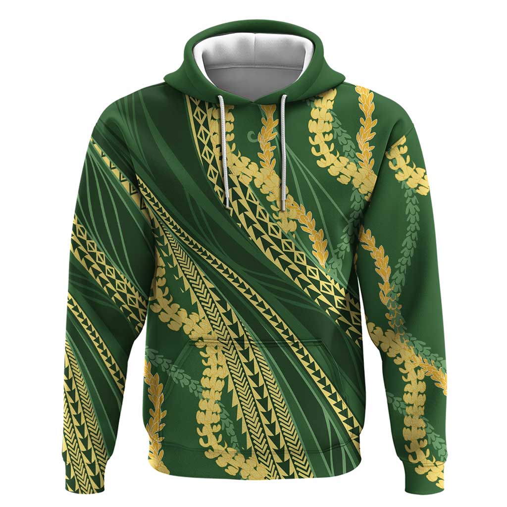 Polynesian Puakeniken Pikake Twisted Lei Zip Hoodie Emerald LT7 Pullover Hoodie Emerald - Polynesian Pride
