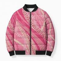 Polynesian Puakeniken Pikake Twisted Lei Bomber Puffer Jacket Rose Pink - Polynesian Pride