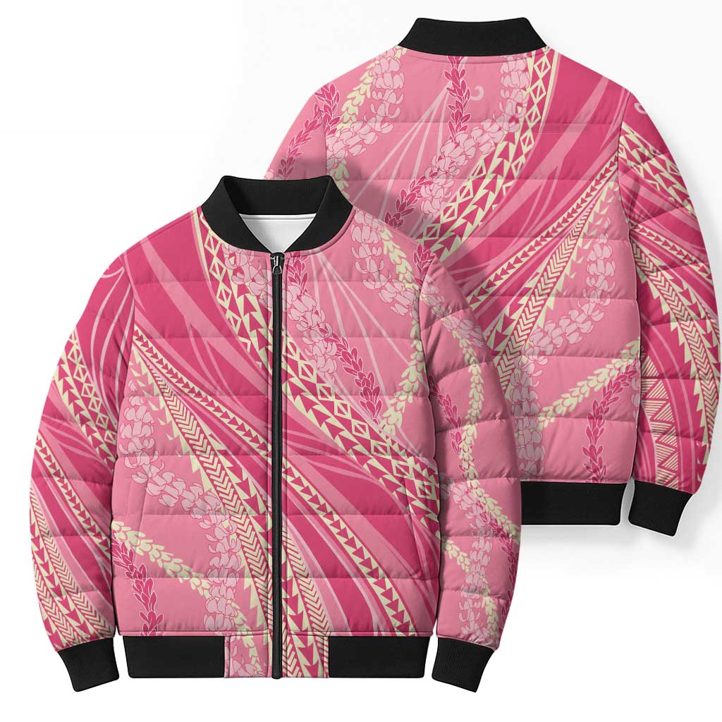 Polynesian Puakeniken Pikake Twisted Lei Bomber Puffer Jacket Rose Pink - Polynesian Pride