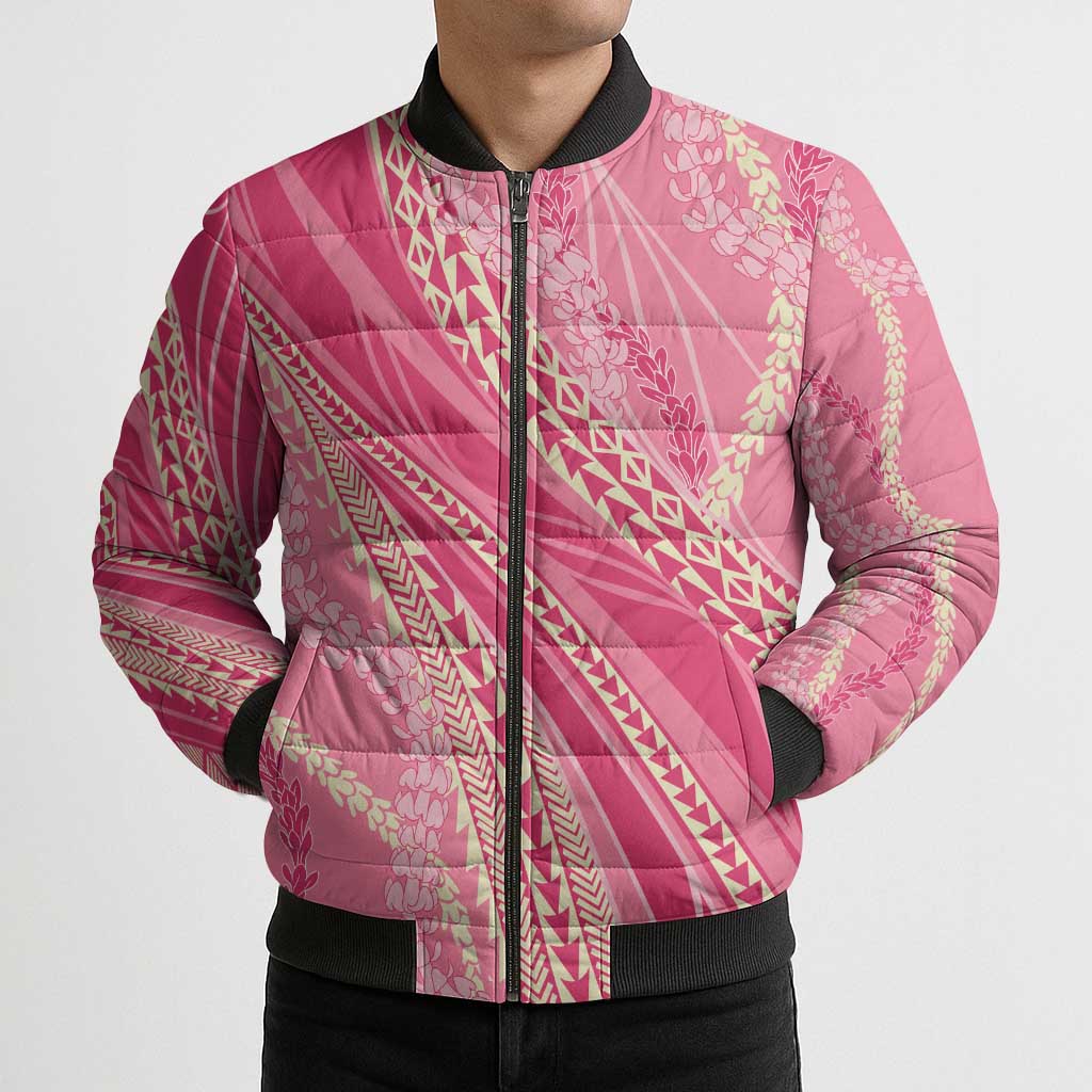 Polynesian Puakeniken Pikake Twisted Lei Bomber Puffer Jacket Rose Pink - Polynesian Pride