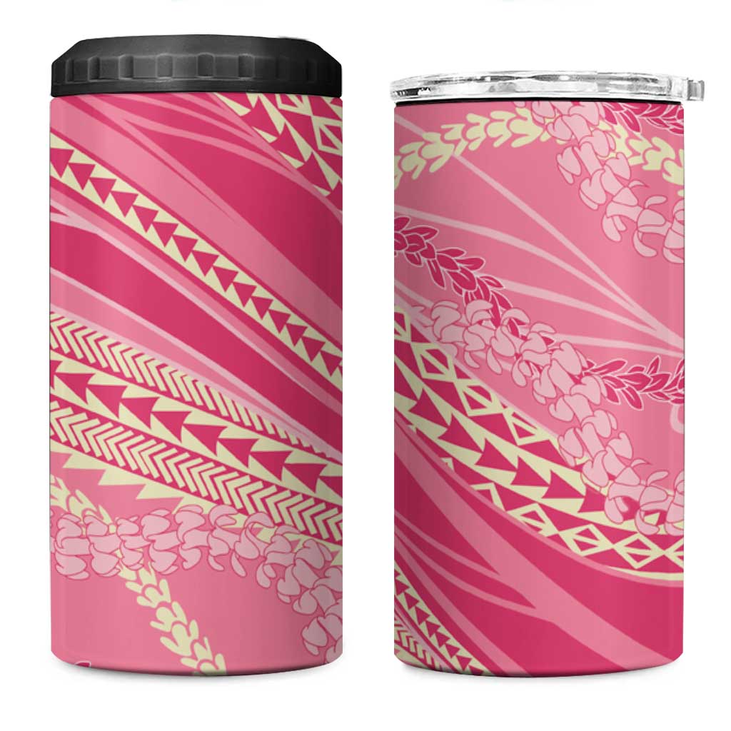 Polynesian Puakeniken Pikake Twisted Lei 4 in 1 Can Cooler Tumbler Rose Pink - Polynesian Pride