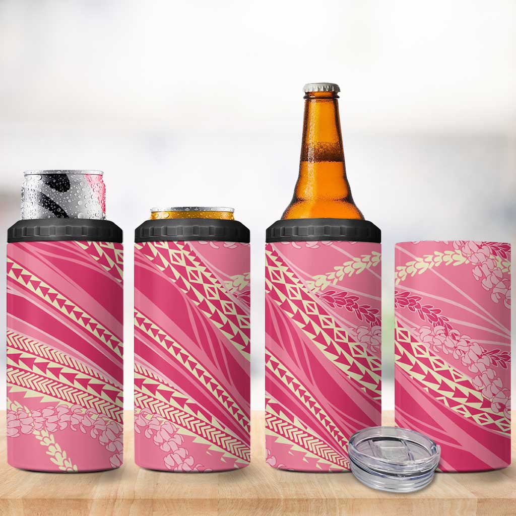 Polynesian Puakeniken Pikake Twisted Lei 4 in 1 Can Cooler Tumbler Rose Pink - Polynesian Pride