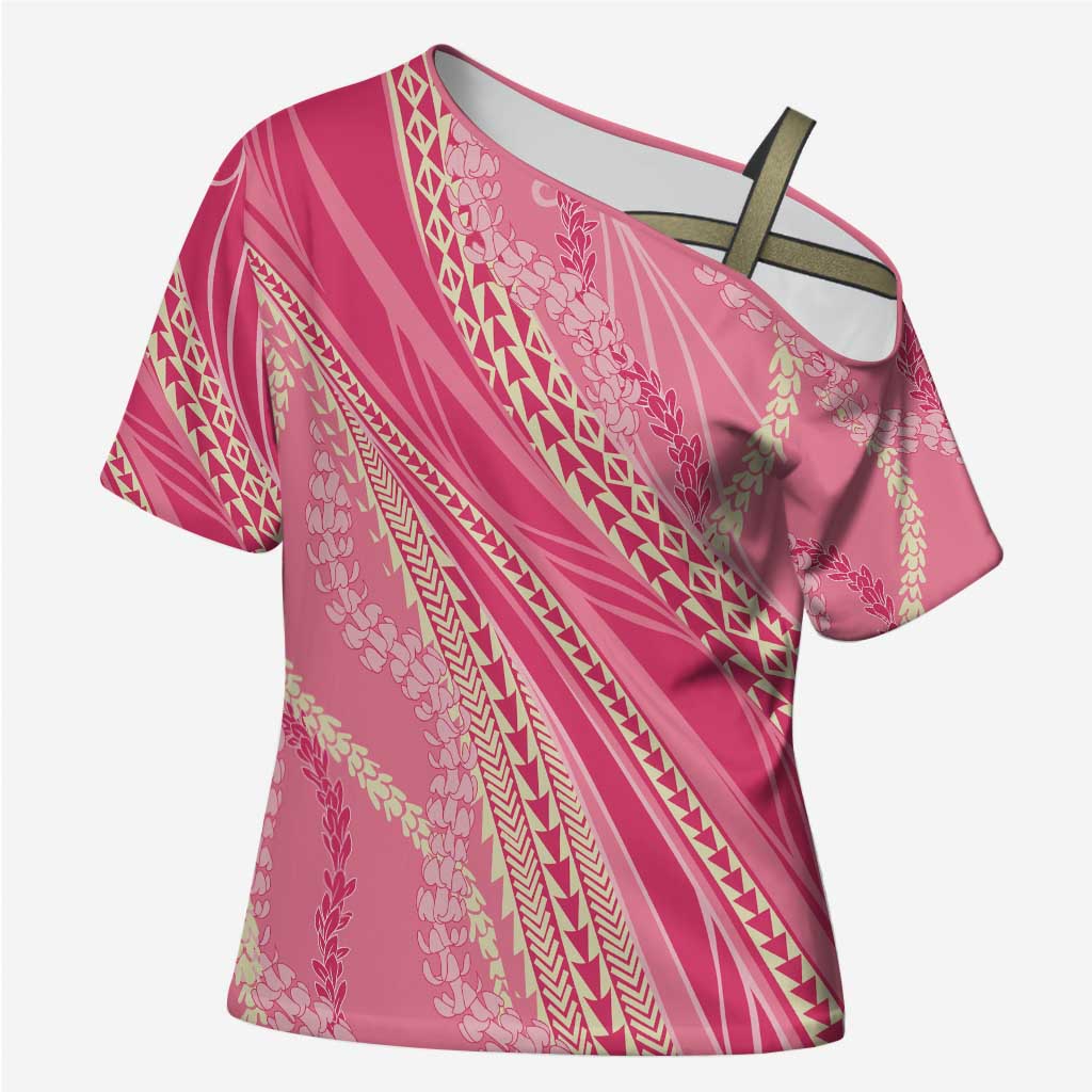 Polynesian Puakeniken Pikake Twisted Lei Cross Shoulder Shirt Rose Pink - Polynesian Pride