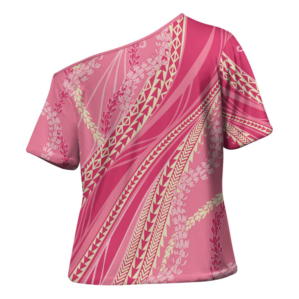 Polynesian Puakeniken Pikake Twisted Lei Cross Shoulder Shirt Rose Pink - Polynesian Pride