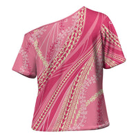 Polynesian Puakeniken Pikake Twisted Lei Cross Shoulder Shirt Rose Pink - Polynesian Pride