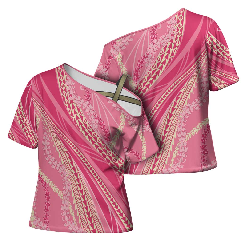 Polynesian Puakeniken Pikake Twisted Lei Cross Shoulder Shirt Rose Pink - Polynesian Pride