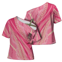 Polynesian Puakeniken Pikake Twisted Lei Cross Shoulder Shirt Rose Pink - Polynesian Pride