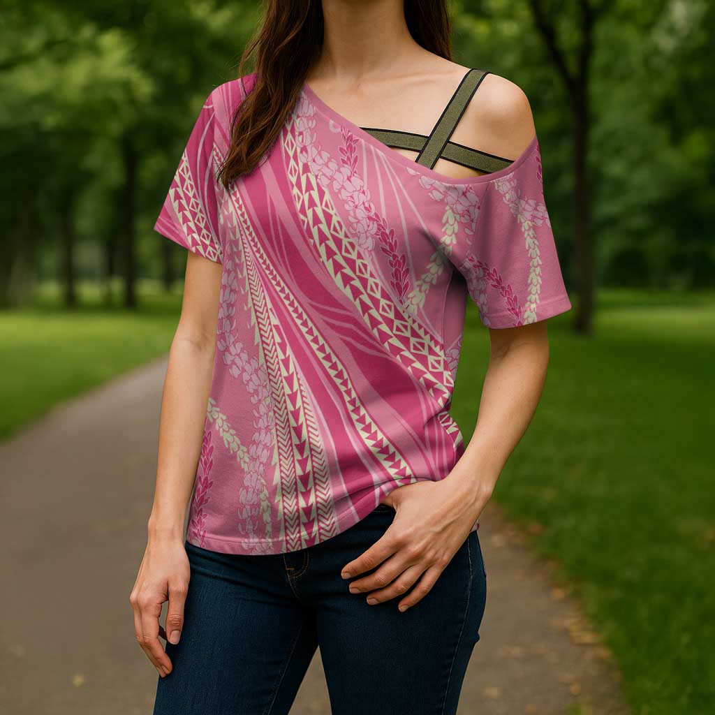 Polynesian Puakeniken Pikake Twisted Lei Cross Shoulder Shirt Rose Pink - Polynesian Pride